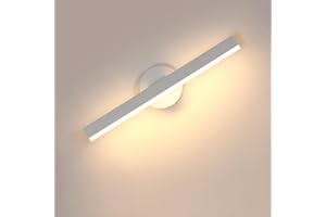 RISERVA Kinkiet wewnętrzny 12 W, nowoczesna lampa ścienna LED obracająca się o 300 °, ciepła biała lampa ścienna 3000k, biała lampa lustrzana łazienkowa do toalety, salonu, sypialni, schodów