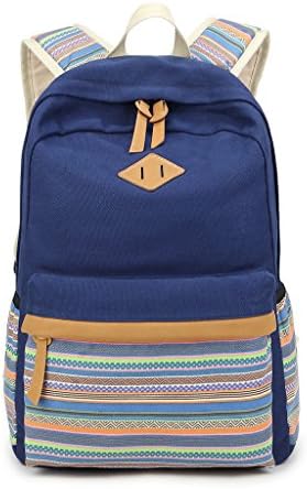 MXZJ School Backpack Girls, Lightweight Unisex Fashionable Canvas Zip College Laptop Bag for Teens Girls Students Casual Travel Daypack - Blue