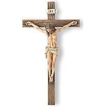 Targa in legno, croce crocifisso cattolica religiosa, decorazione da parete, 45 x 30 cm, placca francese, sculture floreali, soggiorno, decorazione