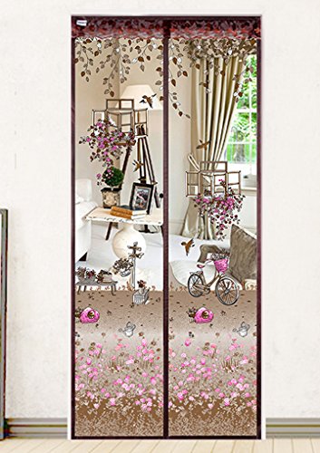 Luxus Fliegengitter Magnetvorhang für Türen aus Polyester mit Blumen Muster Moskitonetz Insektenschutz Türvorhang 90 x 210 CM (Kaffee) - 2