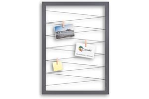 CLAMARO 'Collage Flex' Fotohalter 50x70 cm | Stahlgrau | Bilderrahmen Fotorahmen Collage mit Gummibändern und Foto Holzklammern | Ideal als Galerie für Fotos oder Postkarten