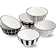 Porcelain Dessert Bowls Ice Cream Bowl - Ceramic Small Bowls 10 oz - Littlebowl for Rice | Soup | Snack | Side Dish - Japanese Black and White Bowl Set of 6 - Microwave and Dishwasher Safe - 4.75 Inch