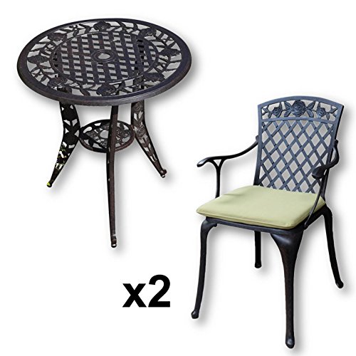 Lazy Susan Furniture - Rose Bistro Table with 2 Chairs - Cast aluminium garden set, Antique Bronze ( Lazy Susan Furniture - Rose Bistro Table with 2 Chairs - Cast aluminium garden set, Antique Bronze (