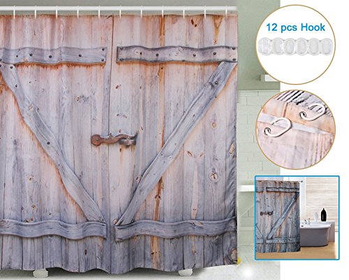 2016 Glaray Printing Duschvorhänge Polyester Schweres Holz Tür Badezimmer Wasserdicht mit 12 Vorhang Haken Mehltau Proof 71x71inch Einfach zu installieren - 2