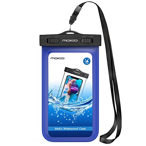 MoKo Funda Impermeable - Waterproof Brazo y Cuello Compatible para iPhone Xs XR Galaxy S7  S7 Edge  P7 P8 P9 y Smartphone 5 7 Pulgadas - IPX8 Certificado  Azul