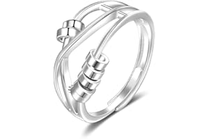 SILBERTALE Pierścionek ze srebra wysokiej próby 925, spinner, antystresowy, 5|8|10 obrotowych koralików, pierścień dekompresyjny, regulowany rozmiar od 55 do 60