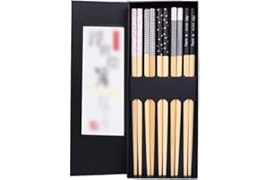 VAEIORP 5 Pares 22,5cm Blanco y Negro Patterned Bamboo Chopsticks Chopsticks Classic Style Reutilizable Antideslizante Palillos Restaurante Cocina Palillos Regalo Set