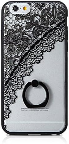 PTPTRADE Slim Soft TPU Lace Pattern Case Cover with Ring Finger Grip for (iPhone 6 4.7", Black)