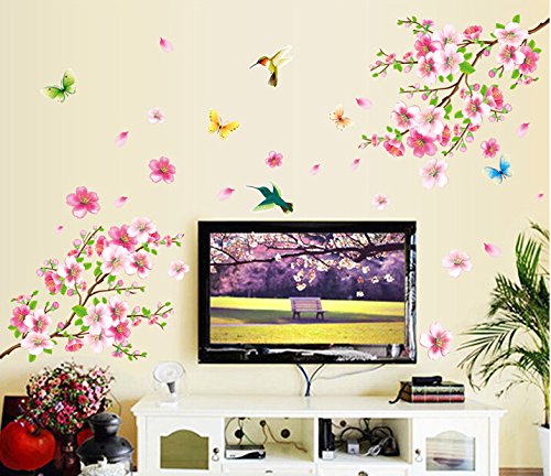 HALLOBO® XXL Wandtattoo Blumen Vogel Schmetterling Wandaufkleber Wandsticker Wall Sticker Wohnzimmer Schlafzimmer Deko - 2