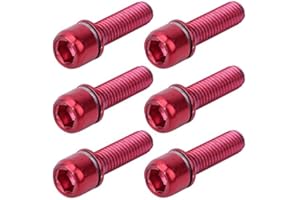 VGEBY Bike Stem Fixed Screws, 6PCS M5*18mm Mountain Bike Red Crank Bolts bicycle Bicycle Titanium Alloy Tapered Bolts for Mountain Bike(Red)