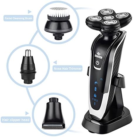 Electric Rotary Shavers, VigoRise 5 Head Razor 4D Cordless USB Rechargeable IPX7 Waterproof Men’s Electric Shaver, Hair Clippers Removal Nose Hair Trimmer and Facial Cleansing Brush for Men Woman