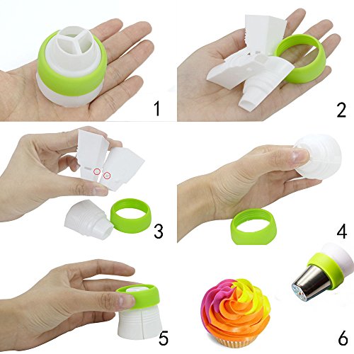 Tomnk 7 Stück Wiederverwendbar Silikon Spritzsack Gebäckbeutel Kuchen Dekorieren Werkzeuge in 4 Größen mit 3 Spritztüllen - 6