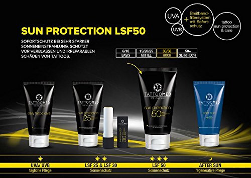 TattooMed Tattoo-Pflege für tätowierte Haut, Set mit Tattoo-Sonnenschutz/Farbschutz für Tattoos, Tattoo Pflege & After Sun Creme, 3er Pack - 7