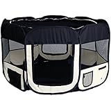 Yorbay Welpenauslauf Welpenlaufstall Tierlaufstall Laufstall mit Tragetaschen für Hunde, Hasen, Katzen und Kleintiere [in 4 verschiedenen Farben] (Schwarz)
