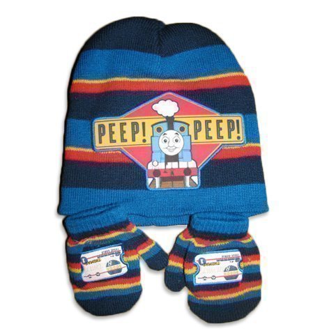 Thomas the Tank Engine Stripey Hat and Mitten set 'Peep Peep' 6-23 months Blue