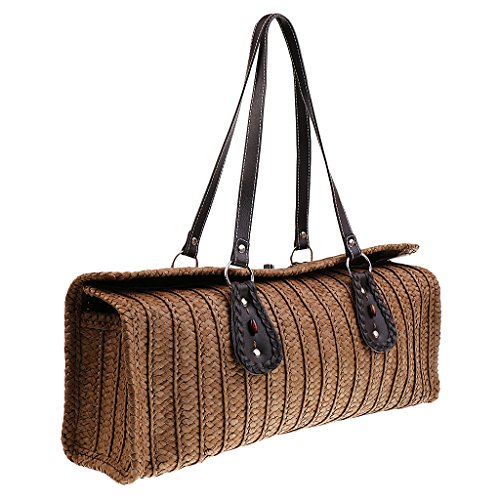 MagiDeal Frauen Stroh Sommer Strand Meer Schultertasche Handtasche Tote - Dunkelbraun, one size