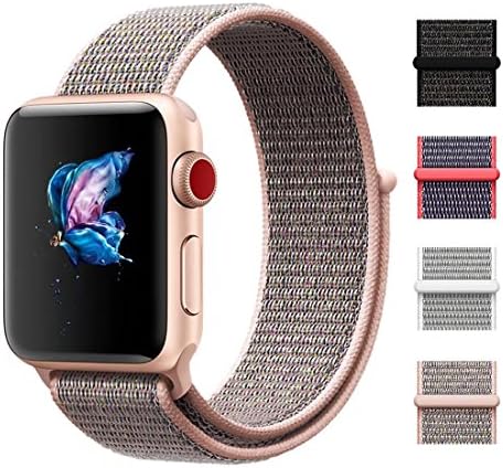 CHEEDAY New Nylon Sport Loop iWatch Strap with Hook and Loop Fastener Adjustable Closure Wrist Band Replacment for Apple Watch Nike+ Series 3/2/1,Sport & Edition (42mm, Pink Sand)
