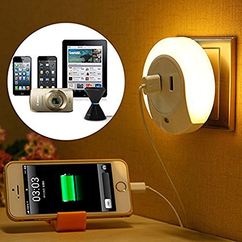 AIGUOZER® Tragbare LED Nachtlicht Nachtlampe mit 2 USB Ladegerät Bewegungsmelder Charger Lichtsensor Nachtbeleuchtung für Kinderzimmer Babyzimmer Handy und Pad - 6
