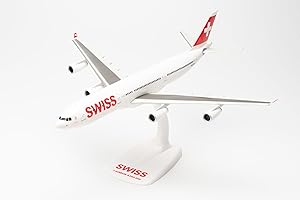 Herpa Maquette Avion Swiss International Air Lines Airbus A340-300 – HB-JMI “Schaffhausen, echelle 1/200, Snap-fit Model, pièce de Collection, d'avion avec Support, Figurine Plastique