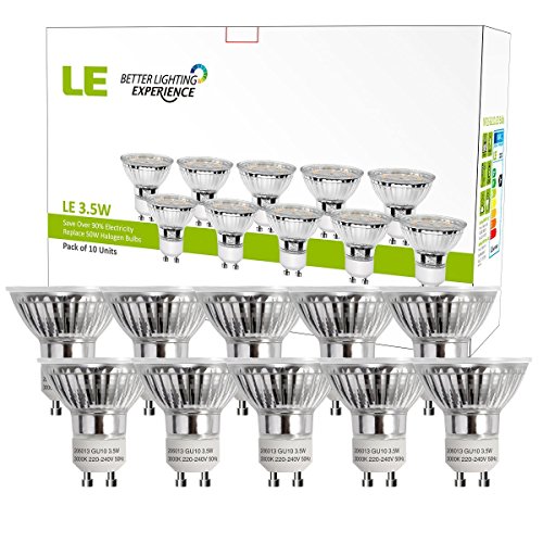 LE 10 Pack GU10 LED Light Bulbs, 50W Halogen Bulbs Equivalent, MR16 3.5W, 350lm, Warm White, 3000K, 120° Beam Angle, Recessed Lighting, Track Lighting