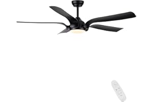 CJOY Ventilatore da Soffitto, Lampadario con Ventilatore da Soffitto, 142CM Ventilatore da Soffitto con Luce e Telecomando, Dimmerabile LED Tricolore Temperatura, Silenzioso Reversibile DC, Nero