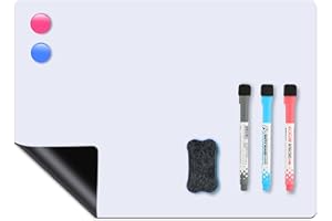 BAFUMIU Pizarra blanca magnética A4 – pizarra nevera magnetica reutilizable, pizarra magnetica nevera borrable en blanco con 3 rotuladores y borrador, versátil pizarra iman para casa, oficina y escuela.