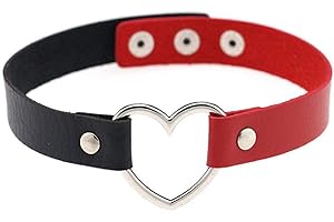 Uhat Gothic Punk Choker Necklace Jewellery Heart-Shape Pendant Rivet PU Leather Collar Ring for Women