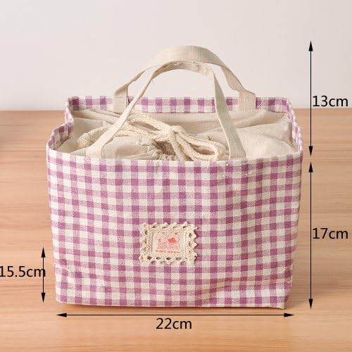 CUPWENH Cotton And Linen Student Drums With The Lunch Bento Pack Lunch Box Bag Cotton Linen Square Tote Lunch Package Harness The ,D