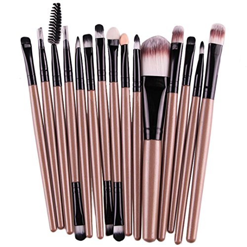 Koly Pro 15 pcs Make Up Sets Soft Eye Shadow Foundation Eyebrow Lip Makeup Brushes (Gold)