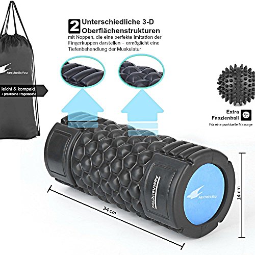 Faszienrolle im Set: 2 in 1 Massagerolle für ideales Faszientraining. Die perfekte Fitnessrolle zur Faszientherapie und Selbstmassage [Inklusiv:Theraband zur Behandlungsoptimierung und praktische Tragetasche. Gratis: E-Book und Video-Einführung] - 3
