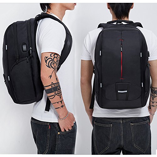 Laptop Rucksack 17,3 zoll, KALIDI Anti Diebstahl Wasserdichter Leichtgewichtiger Rucksack mit USB-Ladeanschluss für Arbeit Campus Studenten Reise Business (Schwarz) - 7