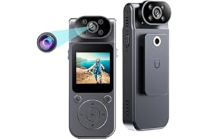 TKMARS Action Cam 4K, Wi-Fi Mini Bodycam 170° grandangolare video, obiettivo girevole a 180°, batteria 1400 mAh, fotocamera portatile da esterno con clip posteriore per sport, viaggi