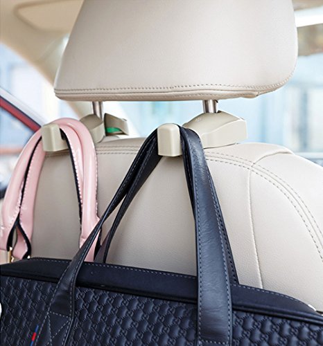 AikeSweet 2Pcs Universal Car Seat Headrest Shopping Bag Coat Hanger Hook Save SpaceCar Hooks (Beige)