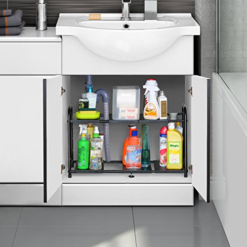 Lifewit Küchen Regal Steckregal Schuhregal Verstellbare Unterregal Unterschrank Regal für Badezimmer WC aus Kohlenstoffstahl Schwarz - 3