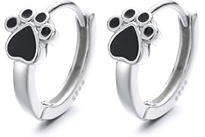 EUJEBEDA Pendientes de aro pequeños de plata de ley con diseño de huella de perro,hipoalergénicos, con estampado de patas, regalo de joyería para mujeres y niñas e hija