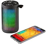 4 Lichtprogramme: 20 LEDs leuchten in wechselnden Farben zum Rhythmus der Musik • MP3-Wiedergabe direkt von microSD(HC)-Karte oder USB-Stick mit bis zu 32 GB (jeweils bitte dazu bestellen) • Bedientasten für Musikwiedergabe und Telefonie an der Gehäuse-Oberseite • Frequenzbereich: 20 - 20.000 Hz • Ein/Aus-Schalter