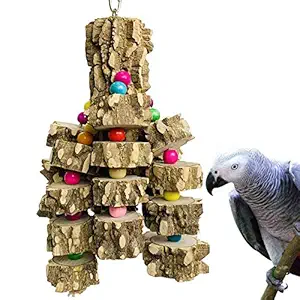 PINVNBY Large Parrot Toys Natural Wood Bird Chewing Toys Parakeet cage Hammock Hanging Toy for African Grey Macaws Cockatoos Eclectus Amazon Parrot Birds