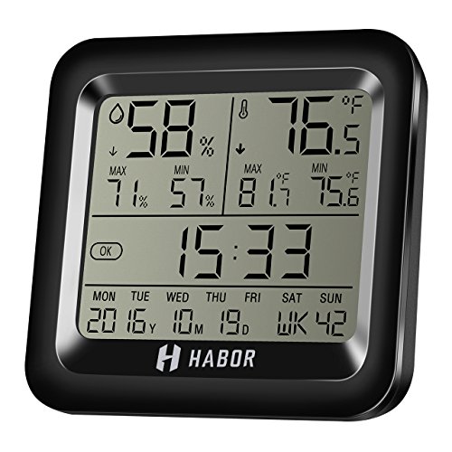 Habor Digital Wireless Thermo-Hygrometer Feuchtigkeitsmesser Hygrometer Feuchtesensor Monitor Raumklimakontrolle Raumluftüberwachtung ideal für Schlafzimmer, Büro, Wohnzimmer, Kinderzimmer, usw