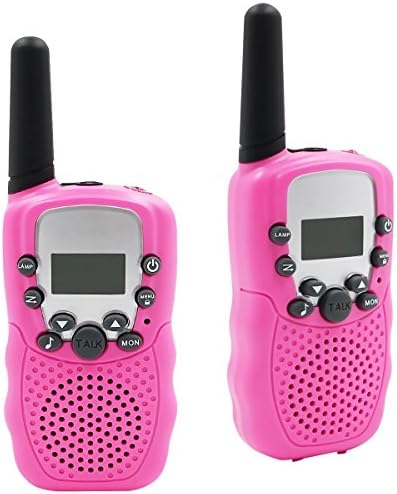 Walkie Talkies, Kids Walkie Talkie Children Walky Talky 3-5KM Range 8 Channels 2 Way Radio Handset Toys Auto Channel Scan Built-in LED Torch VOX LCD Display (1 Pair, Pink)