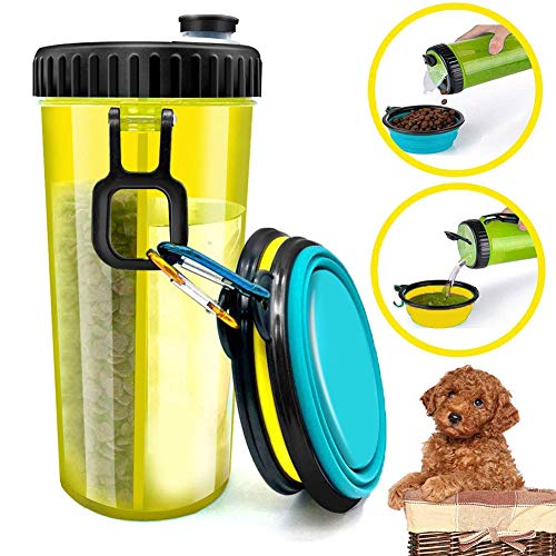 Preisvergleich Produktbild CWH&WEN Tragbare Hundewasserflasche, LebensmittelbehäLter 2-In-1 Mit Zusammenklappbarer Hundenapf, 2 Silikon-HundenäPfe FüR Ihre Niedlichen Hunde