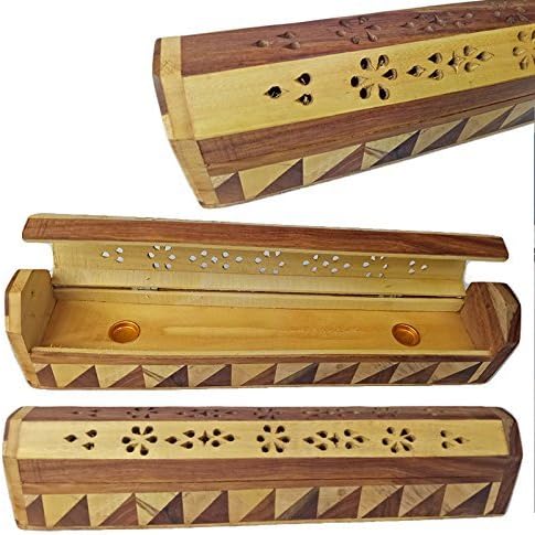 New Design IT2 TIZIL HANDICRAFT Incense Burner Exquisite Hand Carved Wooden Incense Stick,cone Holder Box with double shaded design Work &amp; Storage Compartment