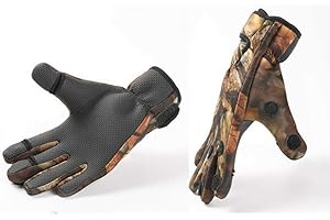 FAUHSTO Fishing Gloves,Men Outdoor Neoprene Angling Glove,3 Cut Finger Anti-slip Breathable Fishing Hunting Jungle Camouflage Camo Fishing Gloves