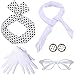 Produktbild Coucoland 50er Jahre Rockabilly Kostüm Accessoires Damen 1950s Zubehör Set Inklusive Polka Dots Bandana Haarband Ohrringe Handschuhe Katzenaugen Sonnenbrille Chiffon Schal (Weiß)