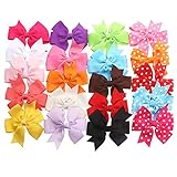 TinkSky Ribbon Bows with Alligator Clips -- 20 Different Bows in 15 Solid Colors and 5 Polka-dot Patterns