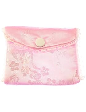Rosa stoff bestickt rosenkranz handtasche tasche kopf ohrstecker verschluss 8cm silky