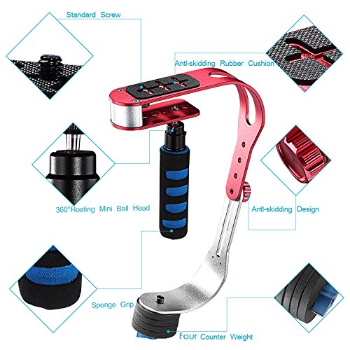 Neewer   en alliage d aluminium Poign  e Stabilisateur    main lev  e  capacit   de charge 1  kilogram 1KG  avec Phone Clip et Mount Adapter  pour appareils photo r  flex num  riques tels que Nikon  Canon  Sony A7 A7ii A7R A7S  iPhone 6s 6 5S 5 4S 4  GoPro