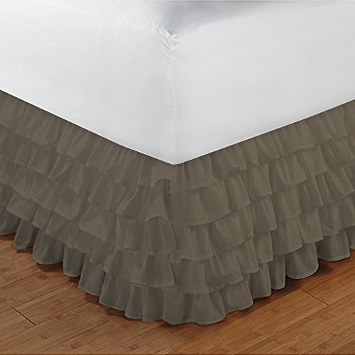 RoyalLinens UK King 500TC 100% Egyptian Cotton Taupe Solid Elegant Finish 1PCs Multi Ruffle Bedskirt Solid (Drop Length: 14 inches)