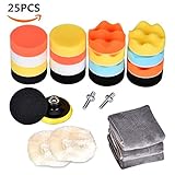 Auto Polierschwamm, Queta 25pcs 3 Inchs Polierschwamm Set, Polieraufsatz Bohrmaschine Aus Schwamm Und Wolle Polierpaste für Polierauflage Bohrmaschine