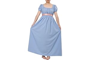 COSDREAMER Damska średniowieczna wiktoriańska sukienka retro z wysokim stanem w stylu retro z falbanką i bufiastymi rękawami