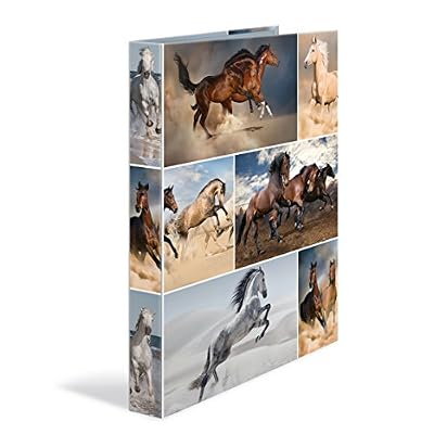 HERMA 19358 Classeur à anneaux DIN A4 Carton, Série animaux, motif chiens, 4 anneaux, largeur dos 35 mm, 1 classeur fin 4 Ringe Pferd